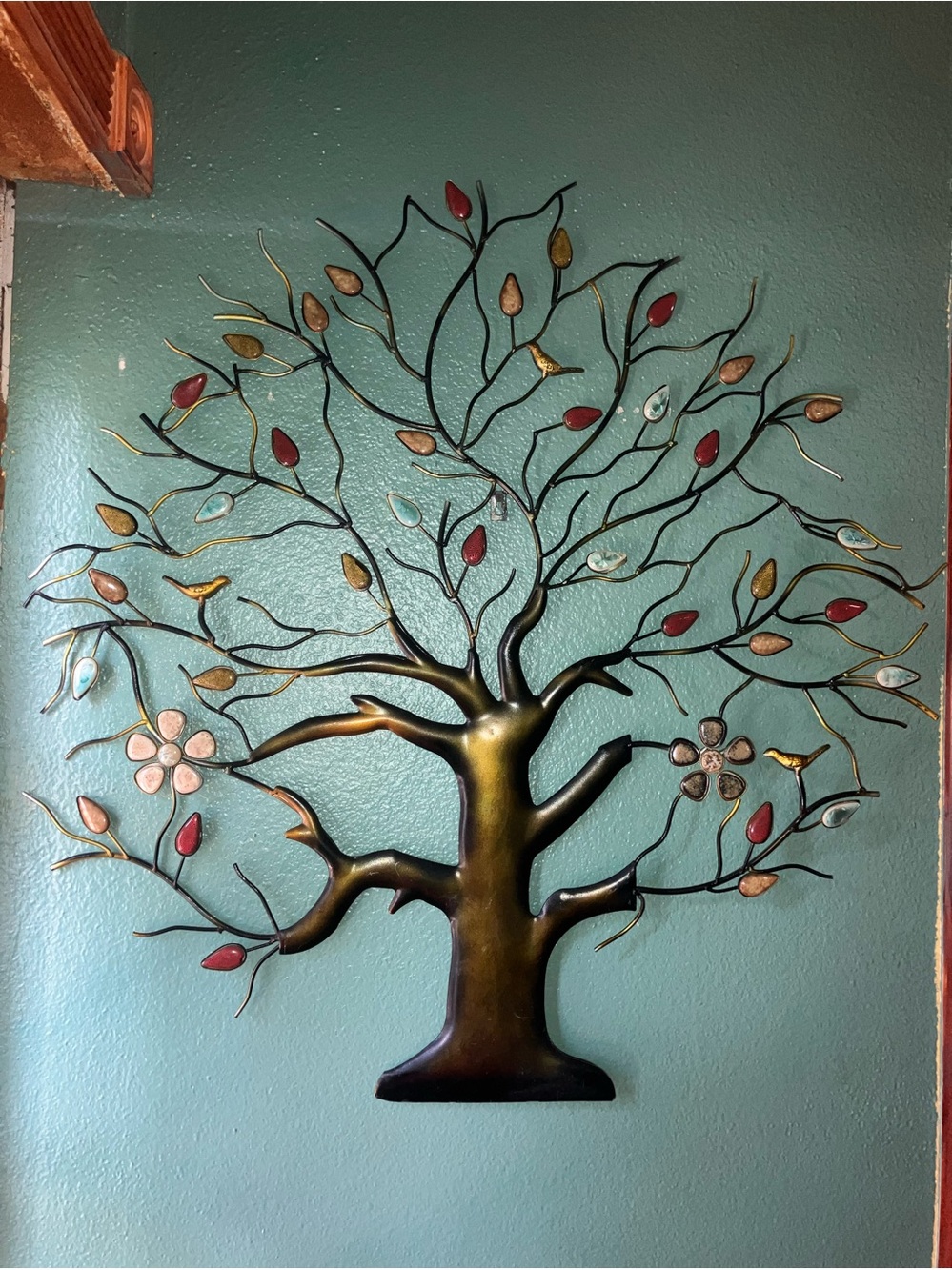 Chinese Vintage Iron and Ceramic Beads Crafts Wall Hanging Tree for Living Room